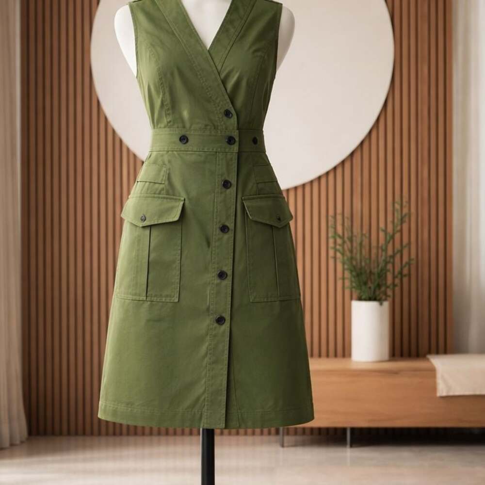 10 Crosby Derek Lam Olive Green Button Front Utility Cargo Mini Dress